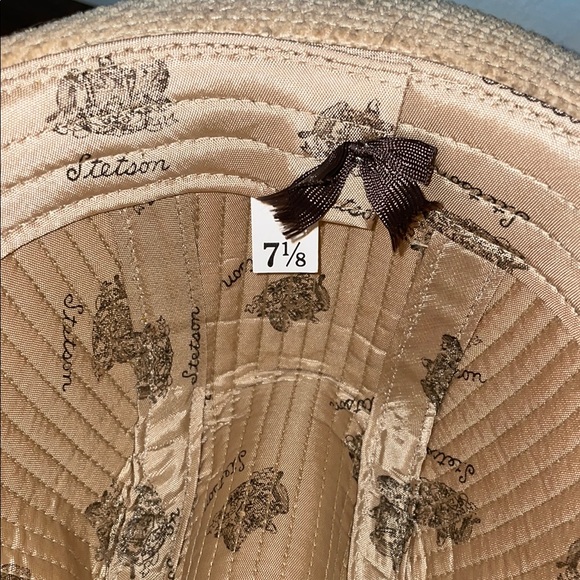 Stetson Fedora Hat with Feathers Size 7 1/8 Tan Corduroy Vintage - Picture 6 of 6